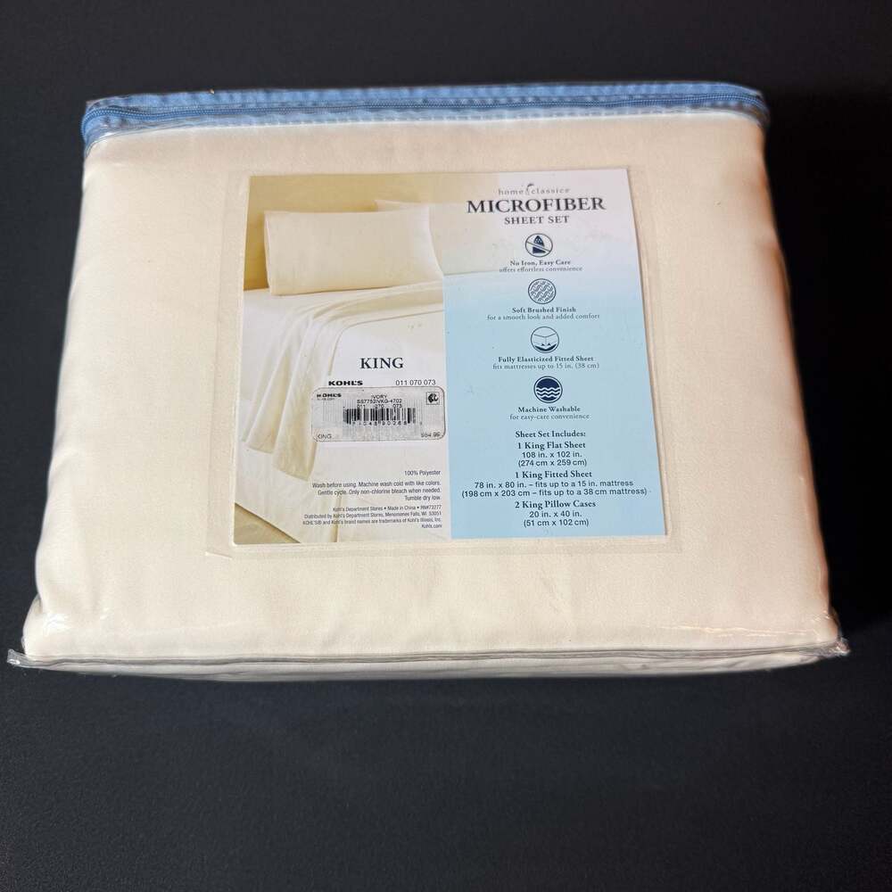 Home Classics Microfiber King Sheet Set Ivory 4-Piece soft brushed finish